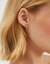 14ct Gold-Plated Pav&eacute; Huggie Hoop Earrings, , large