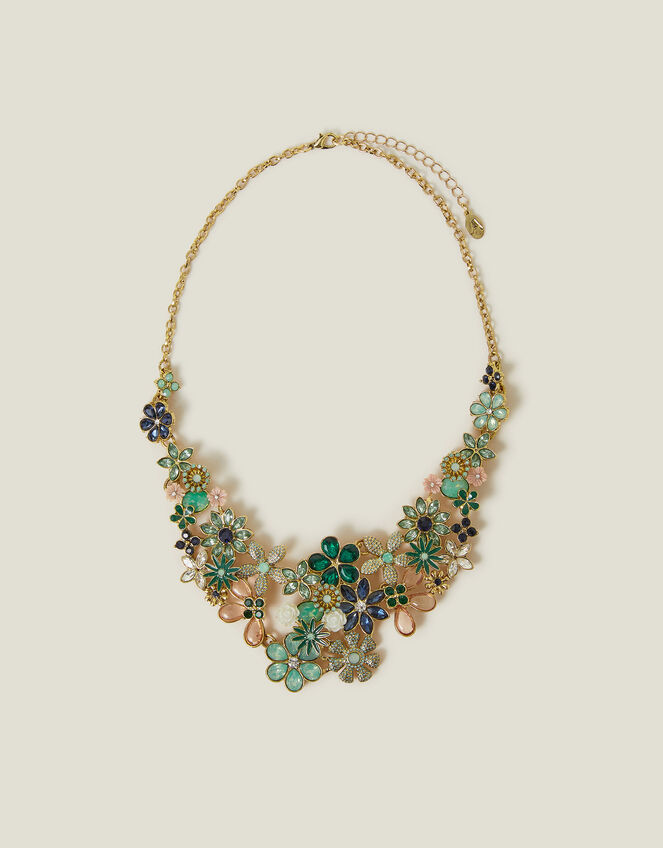 Gem Flower Statement Necklace, , large