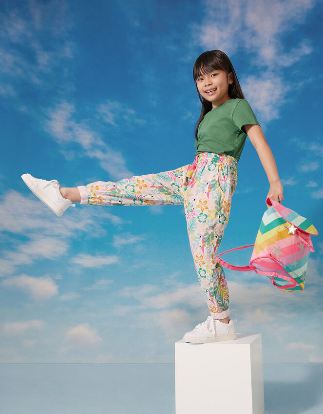 Girls Tropical Print Hareem Trousers, Multi (BRIGHTS-MULTI), large