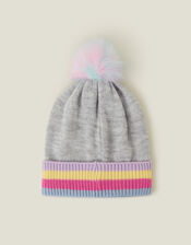 Girls Unicorn Pom Beanie Hat, Grey (GREY), large