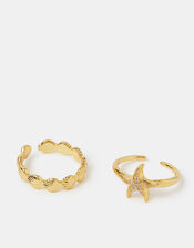 2-Pack 14ct Gold-Plated Starfish & Shell Rings, , large
