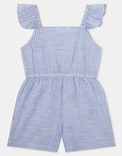 Girls Embroidered Stripe Playsuit, Blue (BLUE), large