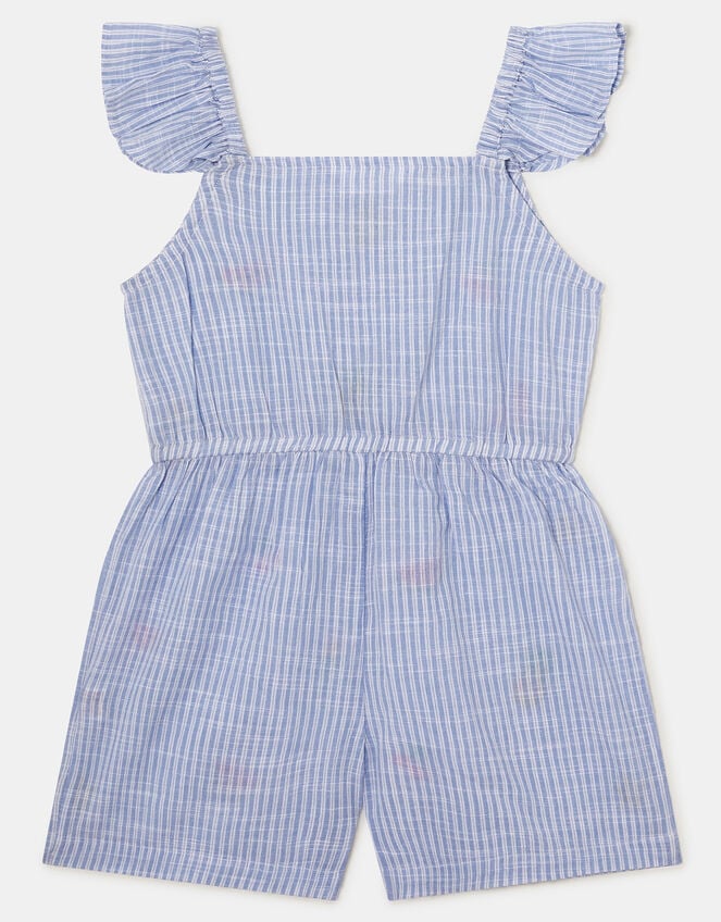 Girls Embroidered Stripe Playsuit, Blue (BLUE), large