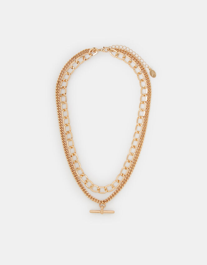 Layered T-Bar Chain Necklace, , large