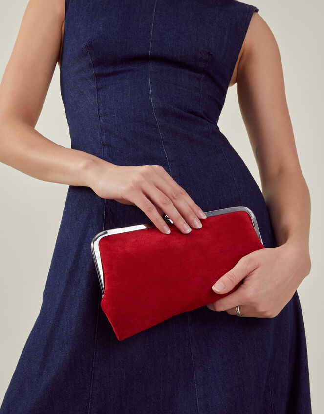 Suedette Clip Frame Clutch Bag, , large