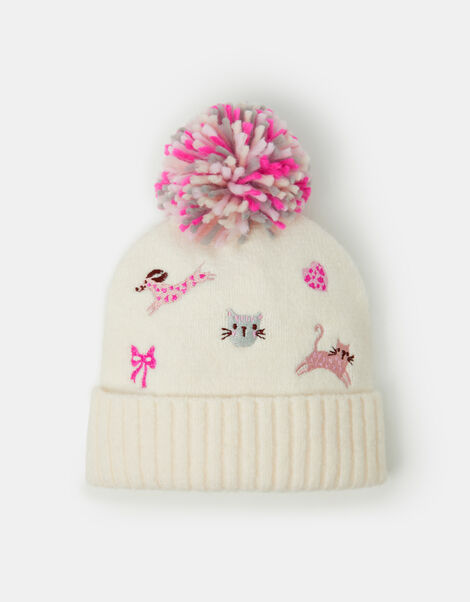 Girls Pet Club Bobble Hat, Cream (CREAM), large