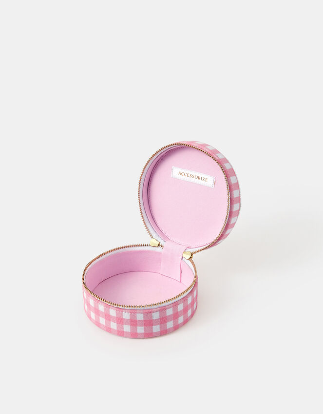 Round Cherry Gingham Jewellery Box, , large