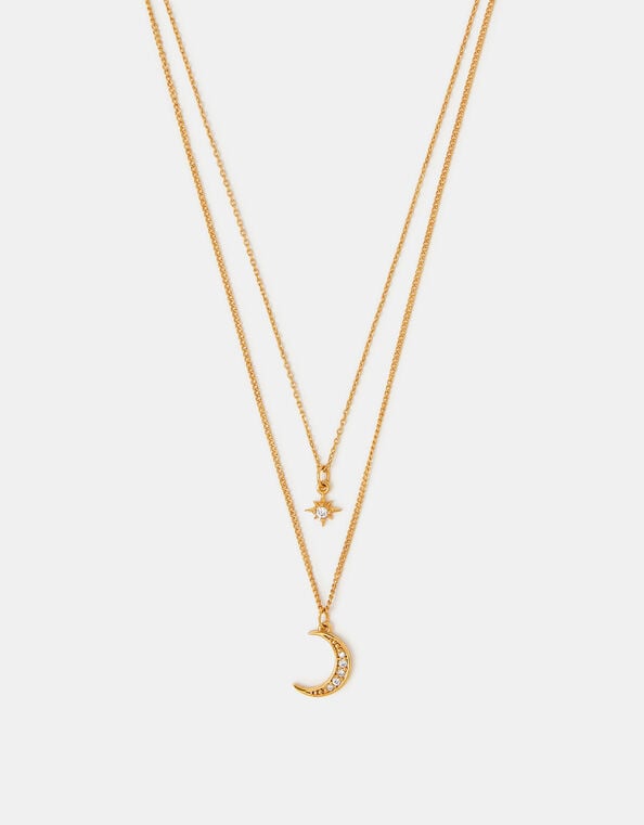 14ct Gold-Plated Celestial Pendant Layered Necklace, , large