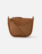 Curved Leather and Suede Cross-Body Bag, , large