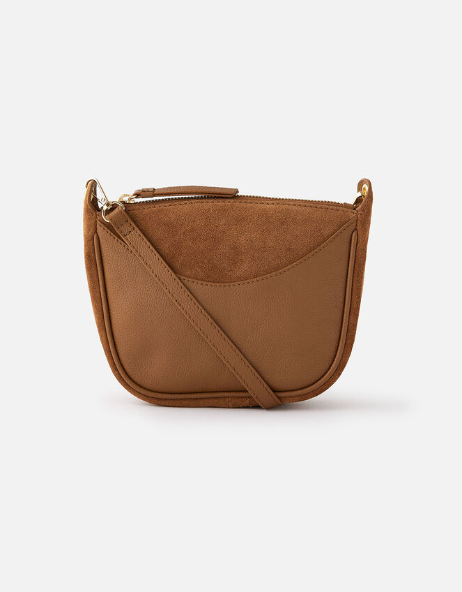 Curved Leather and Suede Cross-Body Bag, , large
