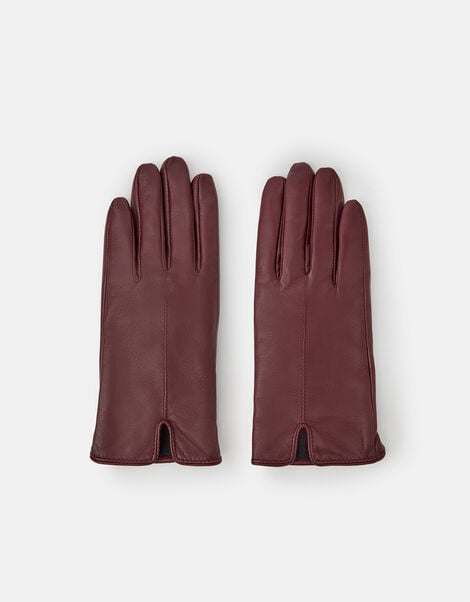 Fleece Lined Touchscreen Leather Gloves, Red (BURGUNDY), large