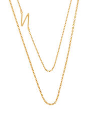 Gold-Plated Double Chain Initial Necklace - N, , large