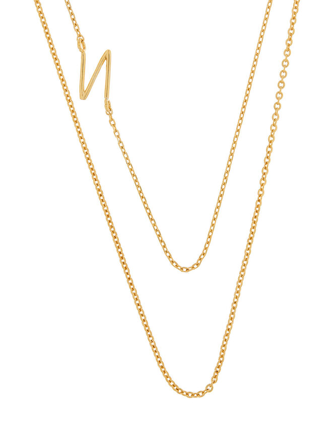 Gold-Plated Double Chain Initial Necklace - N, , large