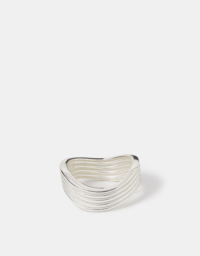 Sterling Silver-Plated Wave Ring, Silver (ST SILVER), large
