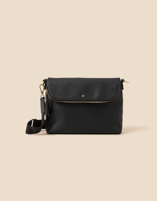 Webbing Strap Leather Cross-Body Bag, , large