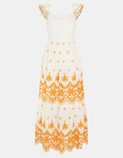 Broderie Frilly Sleeve Maxi Dress, White (WHITE), large