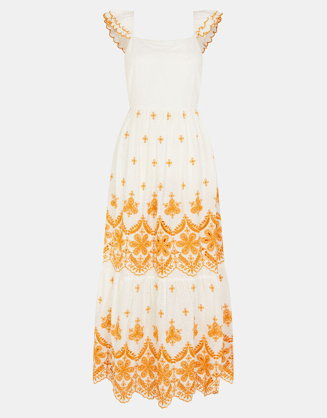 Broderie Frilly Sleeve Maxi Dress, White (WHITE), large