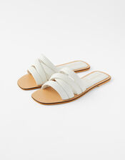 Sophie Strappy Leather Sliders, White (WHITE), large