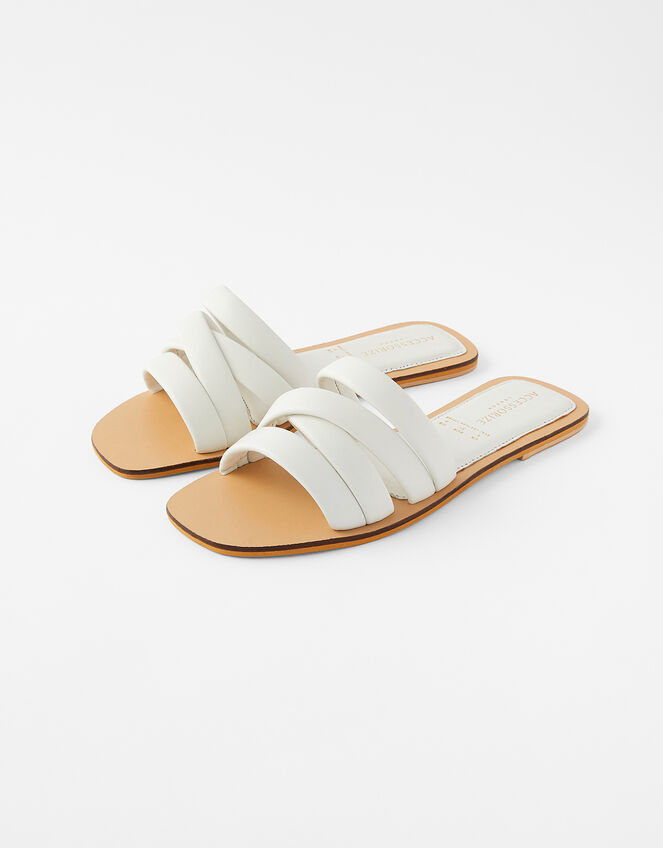 Sophie Strappy Leather Sliders, White (WHITE), large