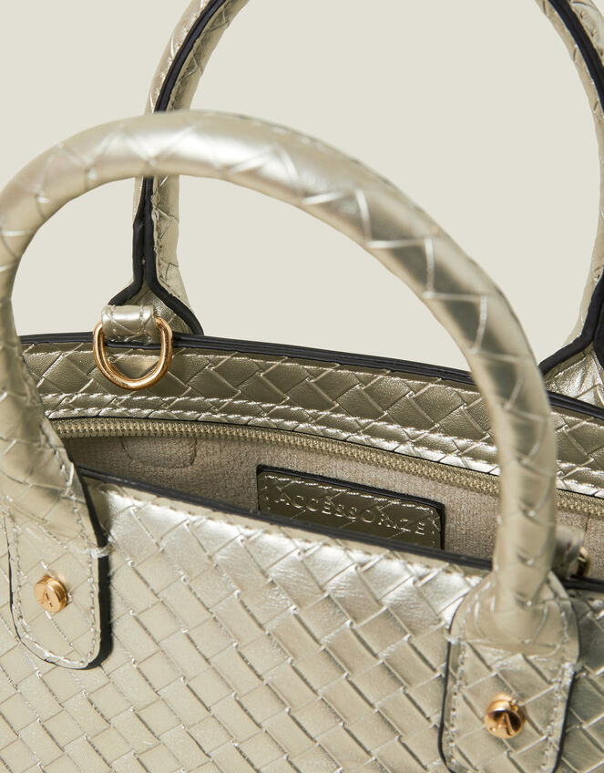 Woven Metallic Handbag, , large