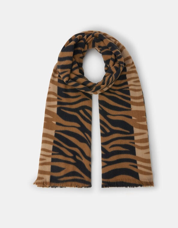Tiger Print Blanket Scarf, Brown (BROWN), large