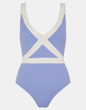 Contrast Textured Shaping Swimsuit, Blue (BLUE), large