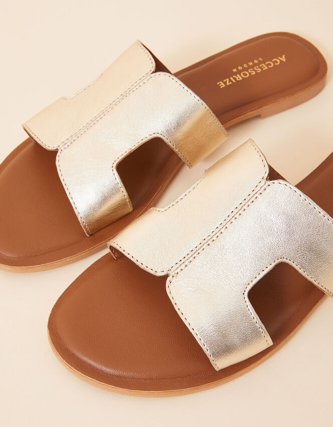 Leather Cut-Out Detail Sliders, Gold (GOLD), large