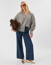 Check Print Blouse, Black (BLACK WHITE), large