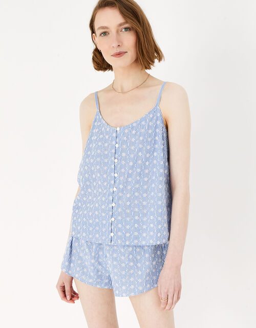 Stripe Broderie Vest Pyjama Set, Blue (LIGHT BLUE), large