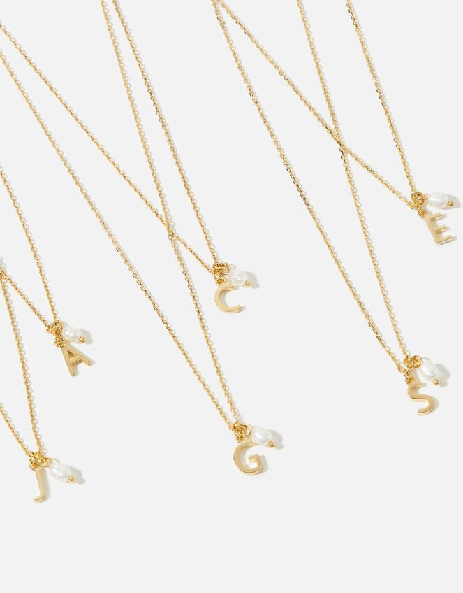 Gold-Plated Initial Mini Pearl Pendant Necklace, Gold (GOLD), large
