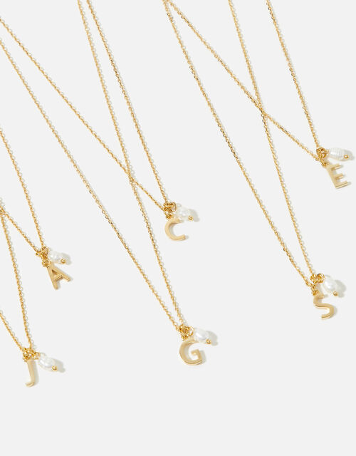 Gold-Plated Initial Mini Pearl Pendant Necklace, Gold (GOLD), large