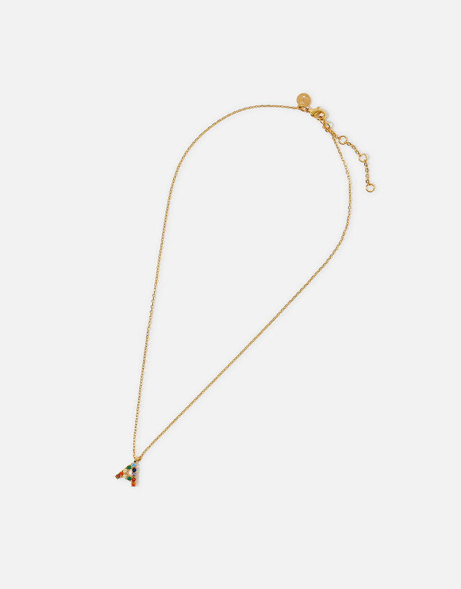 14ct Gold-Plated Rainbow Initial Pendant Necklace, Gold (GOLD), large
