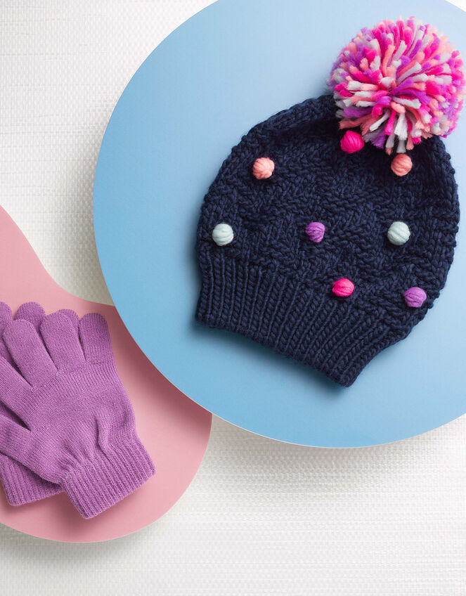 Spotty Pom-Pom Knit Beanie Hat, Multi (BRIGHTS-MULTI), large