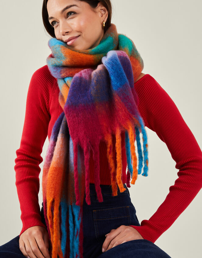 Super Soft Bright Check Print Scarf, , large