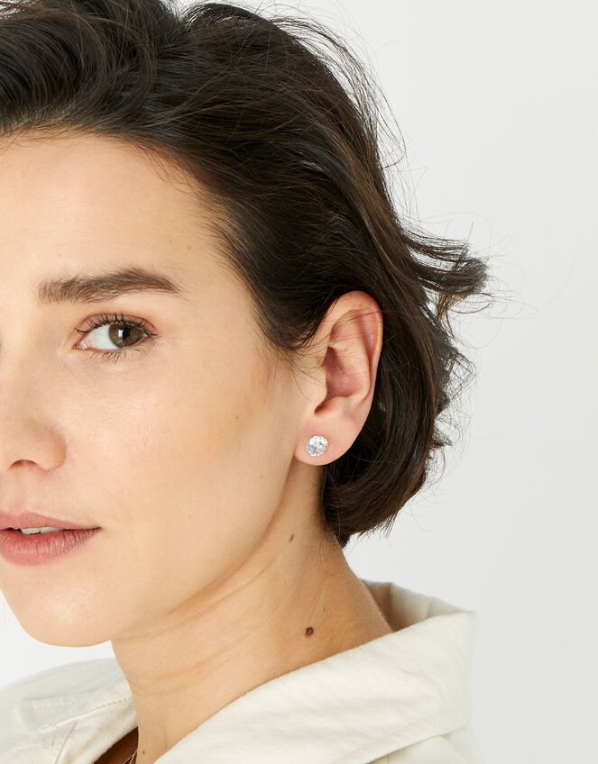 Sterling Silver Medium Bling Stud Earrings, , large
