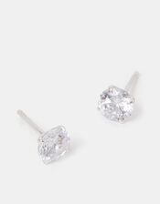 Sterling Silver Round Diamante Stud Earrings, , large