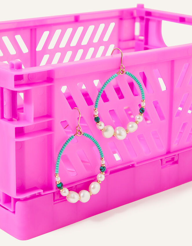 Pearl Beaded Hoops, , large