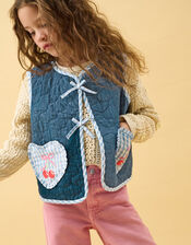 Cherry Gingham Quilted Waistcoat, Blue (NAVY), large