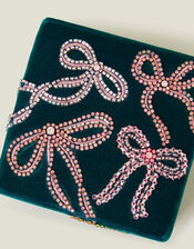 Square Bow Embellished Velvet Jewellery Box, , large