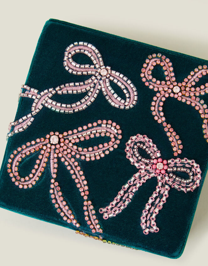 Square Bow Embellished Velvet Jewellery Box, , large