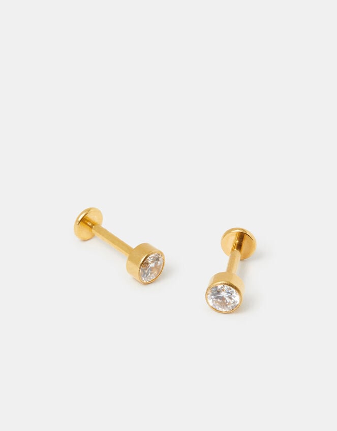 14ct Gold-Plated Titanium Flatback Stud Earrings, , large