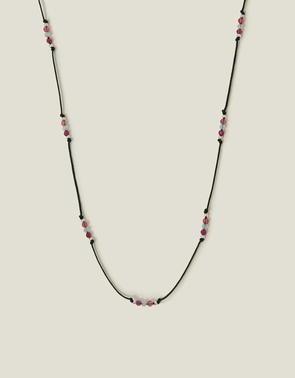 Sterling Silver-Plated Beaded Cord Station Necklace, , large