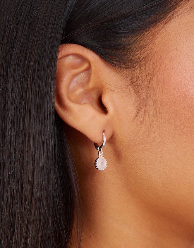 Sterling Silver-Plated Rose Quartz Drop Earrings, , large