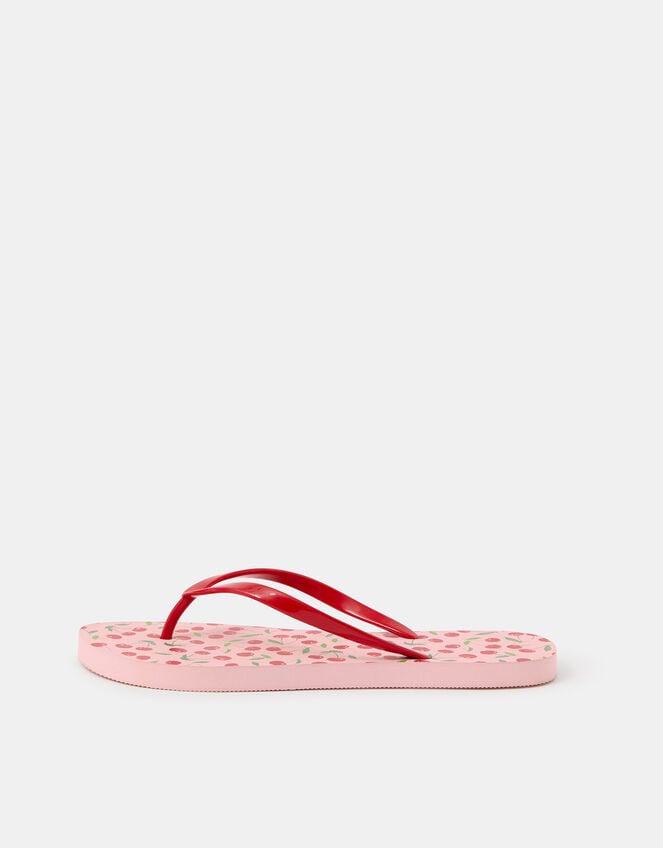 Cherry Print Flip Flops, Pink (PINK), large