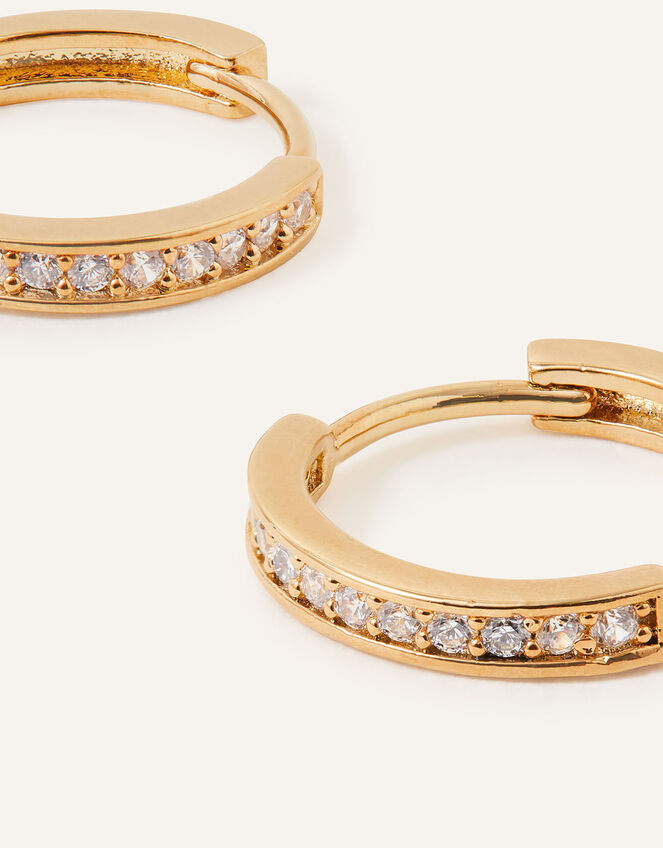 14ct Gold-Plated Pave Huggie Hoops , , large