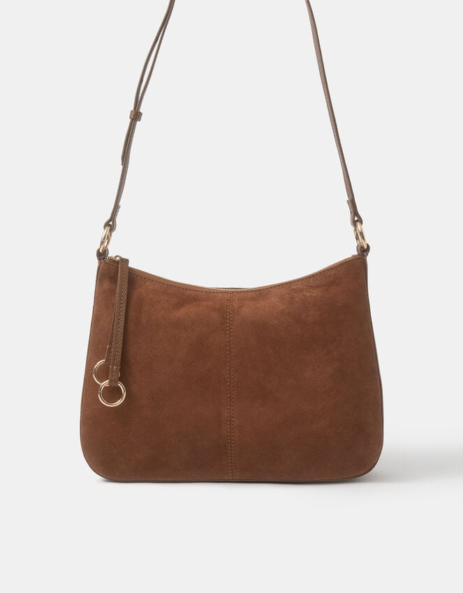 Curved Suede Crossbody Bag, , large