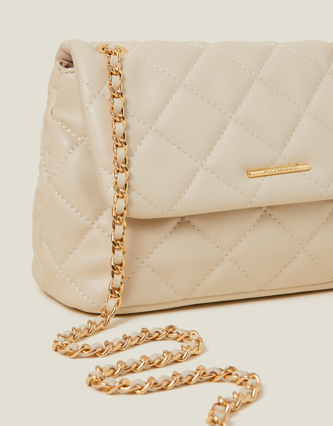 Quilted Faux Leather Cross-Body Bag, Cream (CREAM), large