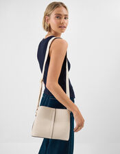 Faux Leather Webbing Strap Crossbody Bag, Cream (CREAM), large