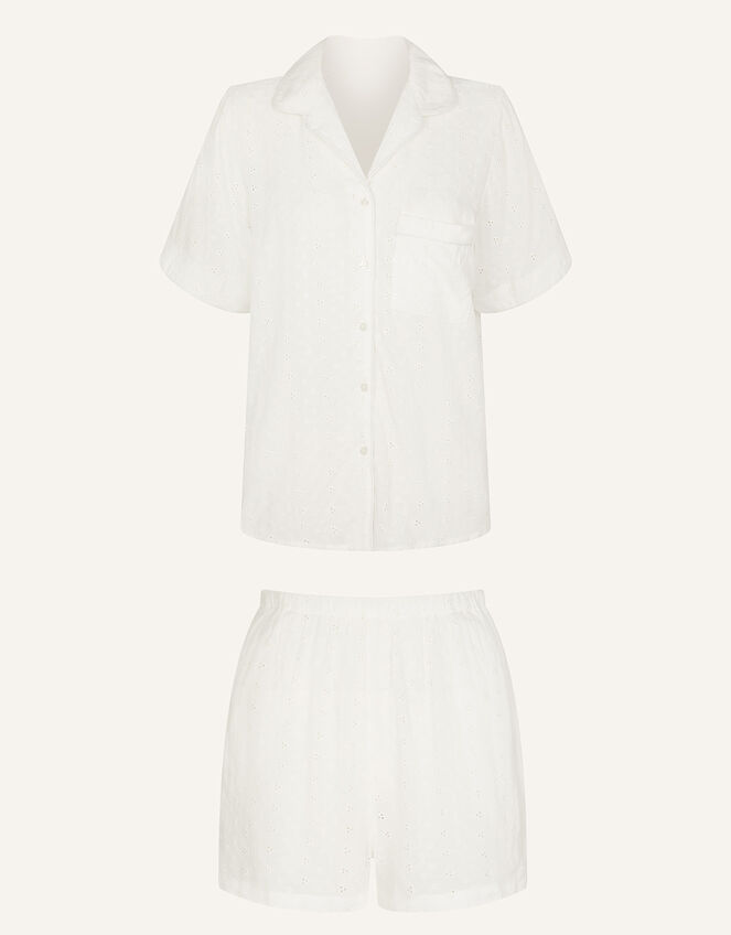 Schiffli Button-Through Short Pyjama Set, Ivory (IVORY), large
