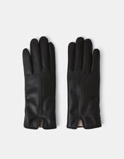 Faux Fur Lined Leather Gloves, Black (BLACK), large